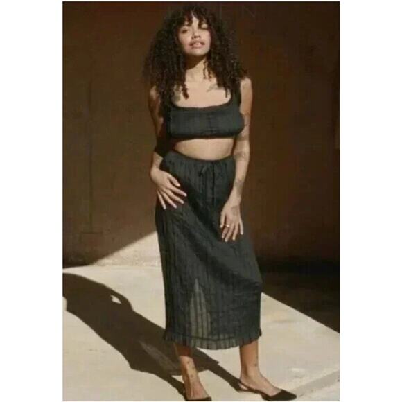 DOEN Sz M Medium Black Ramie Pintuck Renaud Ramie Skirt - Picture 6 of 9